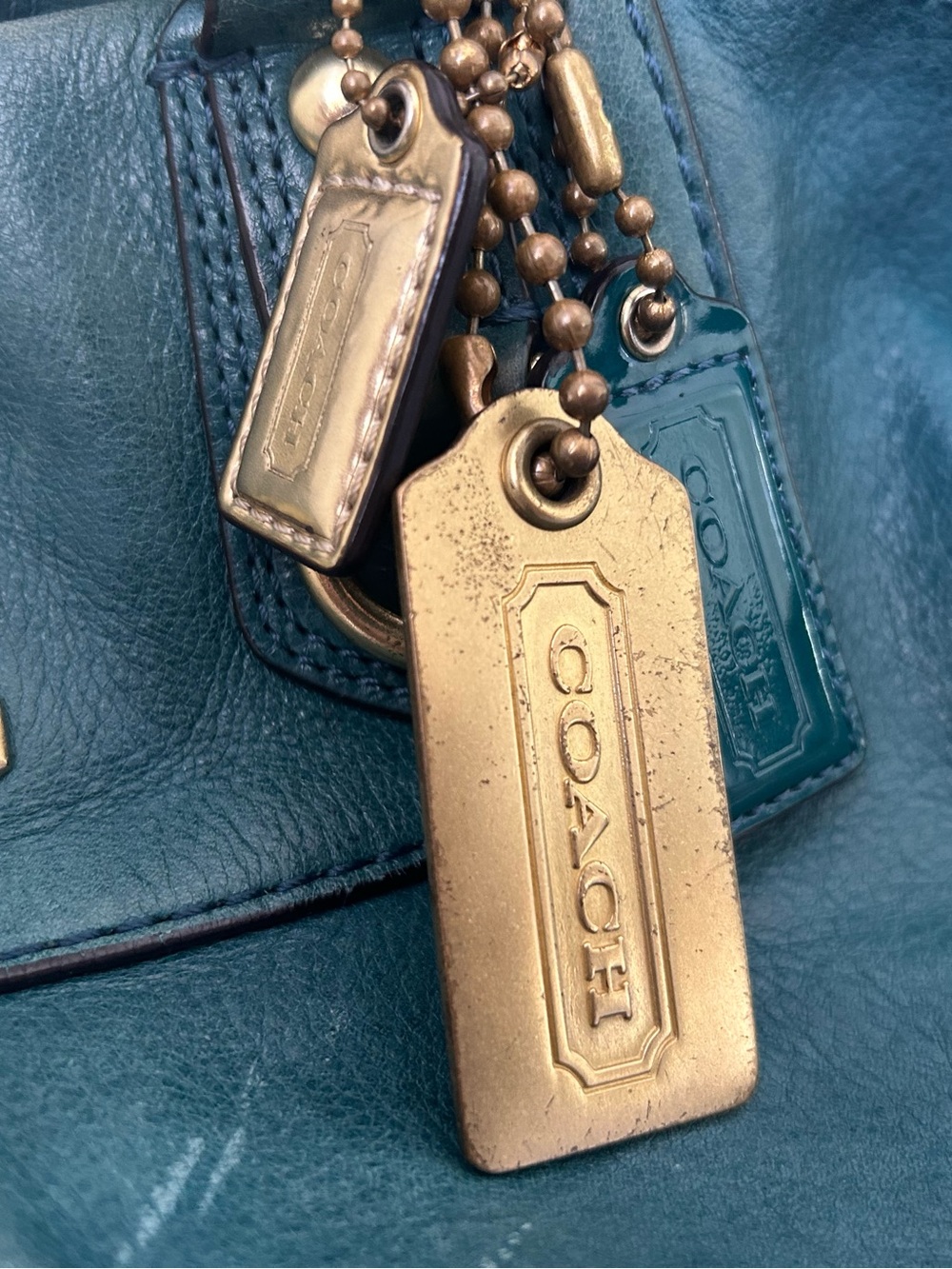 Coach Madison Leather Julianne Tote Teal and Gold Shoulder Bag Purse Handbag - Picture 12 of 12